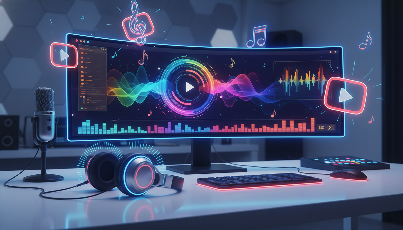 AI music generator creating royalty-free tracks for YouTube videos